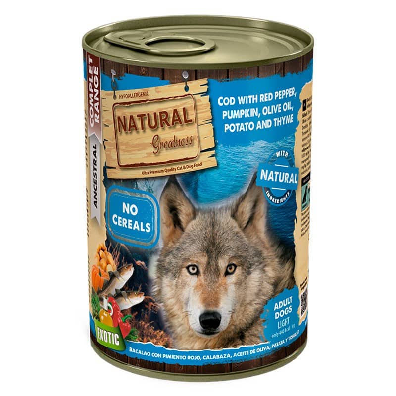 Natural Greatness Bacalao, Pimiento rojo y Calabaza 390g Perro