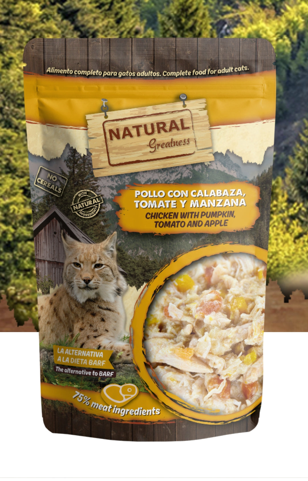 Natural greatness sobre Pollo calabaza tomate manzana 70gr