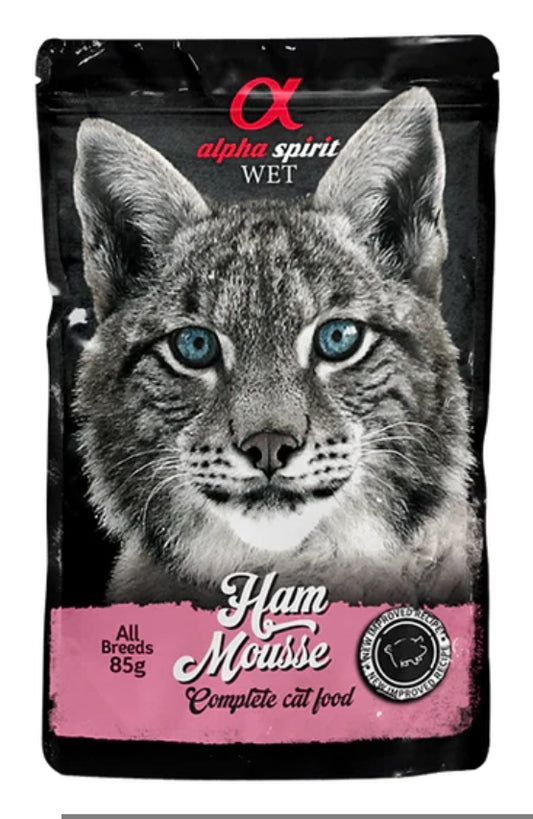 Alpha Spirit Mousse Jamón 85gr sobre Gato